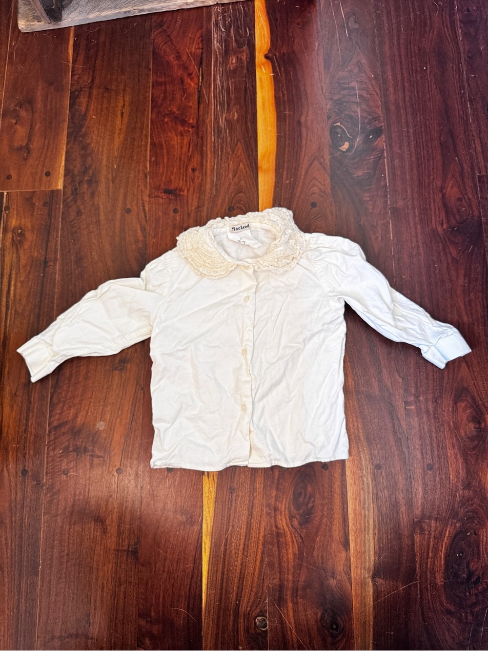 Toddler Long-Sleeve 100% Cotton Button Front Top with Lace Collar